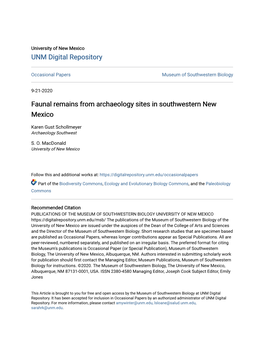 Faunal Remains from Archaeology Sites in Southwestern New Mexico