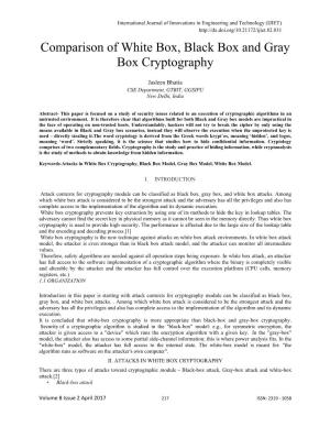 Comparison of White Box, Black Box and Gray Box Cryptography