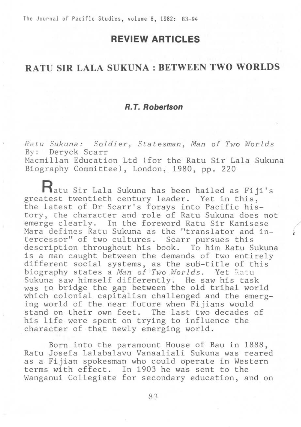 Review Articles Ratu Sir Lala Sukuna