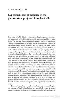 Experiment and Experience in the Phototextual Projects of Sophie Calle