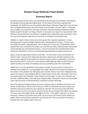 Rampart Range Wildlands Project Bioblitz Summary Report