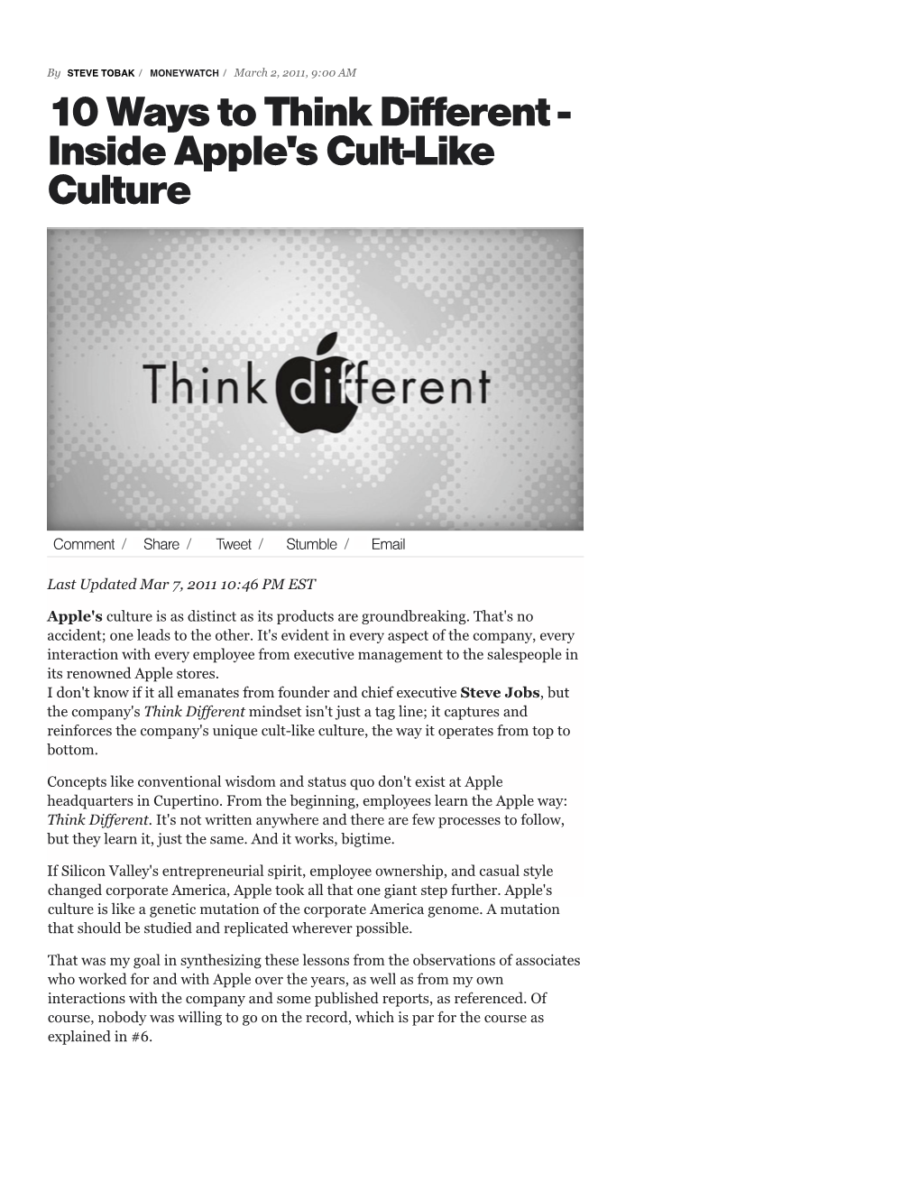 10 Ways to Think Different - Inside Apple's Cult-Like Culture
