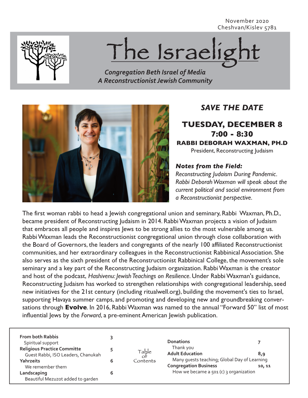 The Israelight Congregation Beth Israel of Media a Reconstructionist Jewish Community