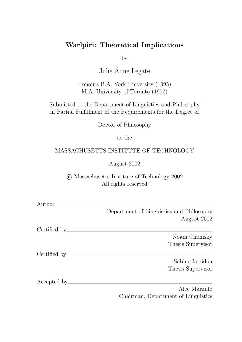 Warlpiri: Theoretical Implications