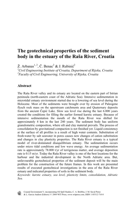 The Geotechnical Properties of the Sediment Body in the Estuary of the Raša River, Croatia