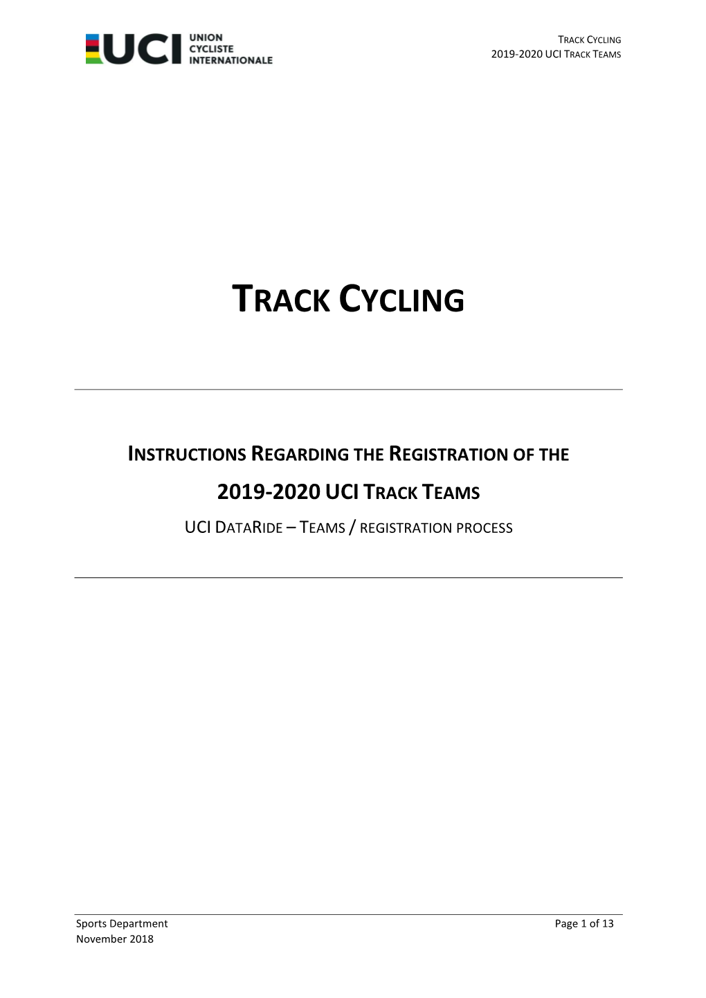 Track Cycling 2019-2020 Uci Track Teams