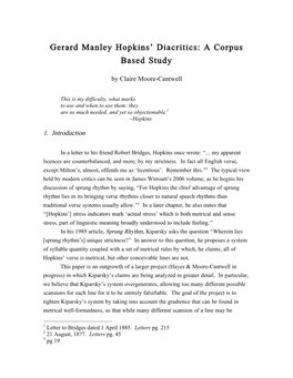 Gerard Manley Hopkins' Diacritics: a Corpus Based Study