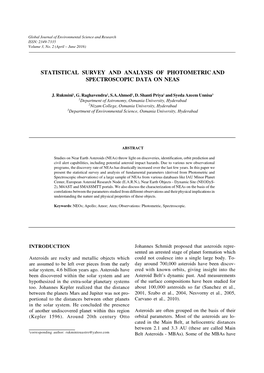 Statistical Survey and Analysis of Photometric and Spectroscopic Data on Neas