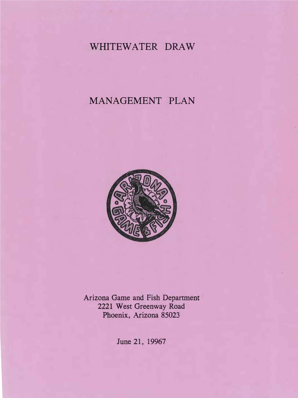 Whitewater Draw Management Plan