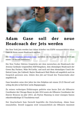 Adam Gase Soll Der Neue Headcoach Der Jets Werden