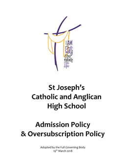 St Joseph's Catholic and Anglican High School Admission Policy