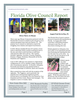 Fall 2015 Florida Olive Council Report