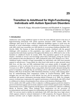 Transition to Adulthood for High-Functioning Individuals with Autism Spectrum Disorders