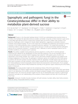 Saprophytic and Pathogenic Fungi in the Ceratocystidaceae Differ in Their Ability to Metabolize Plant-Derived Sucrose M