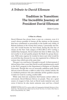The Incredible Journey of President David Ellenson