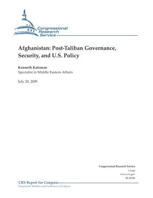 Afghanistan: Post-Taliban Governance, Security, and U.S