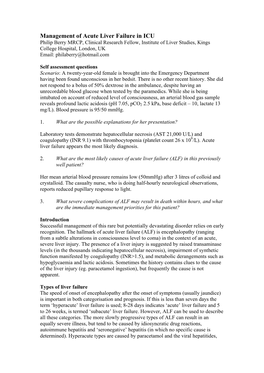 Management of Acute Liver Failure In