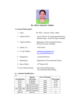 Dr. (Mrs.) Aasawari Jadhav