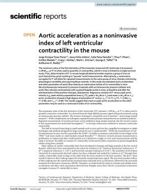 Aortic Acceleration As a Noninvasive Index of Left Ventricular Contractility in the Mouse