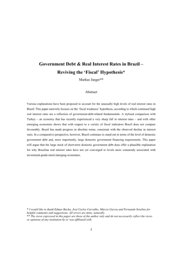 Government Debt & Real Interest Rates in Brazil – Reviving The