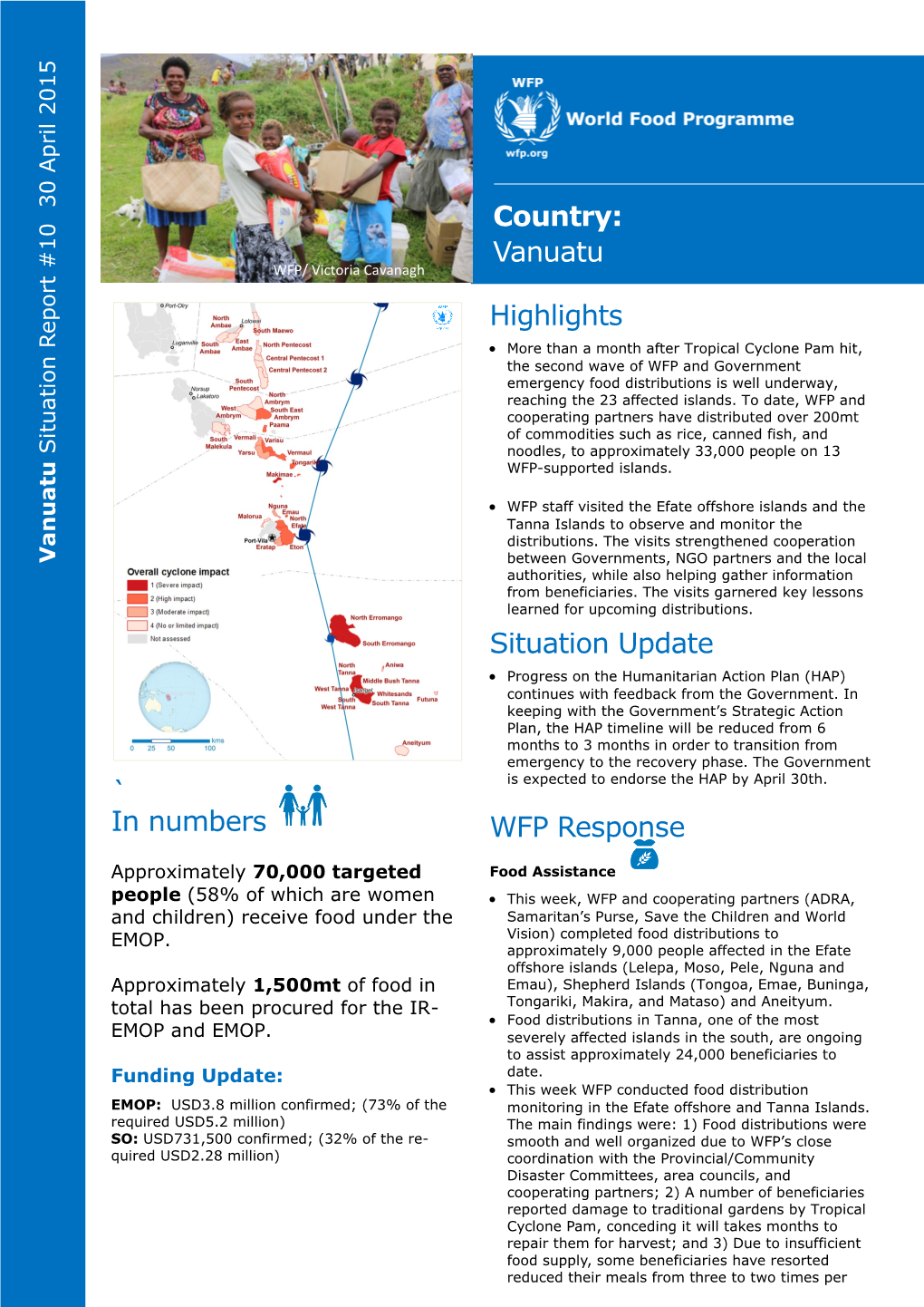 Country: Vanuatu Highlights Situation Update WFP Response ` in Numbers