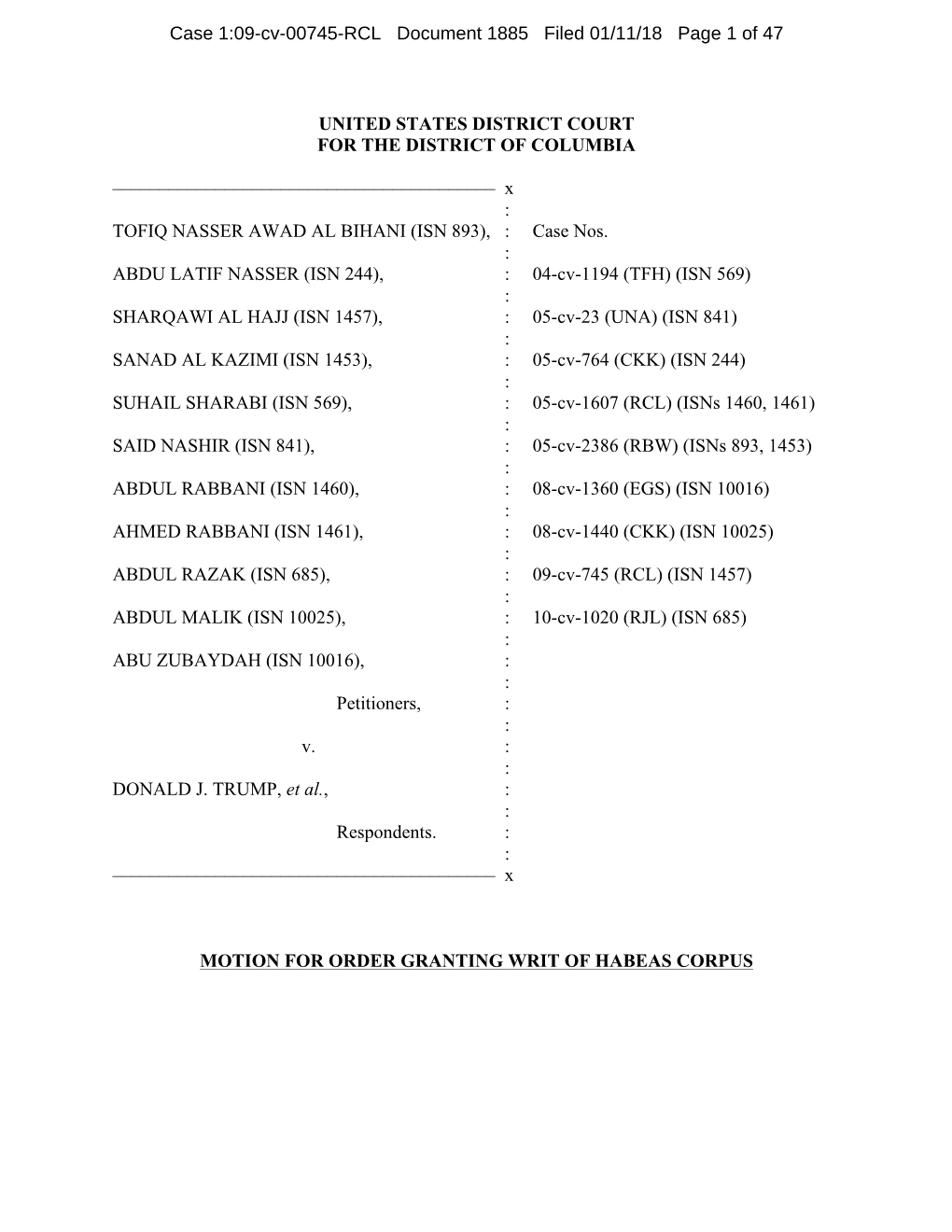 Case 1:09-Cv-00745-RCL Document 1885 Filed 01/11/18 Page 1 of 47