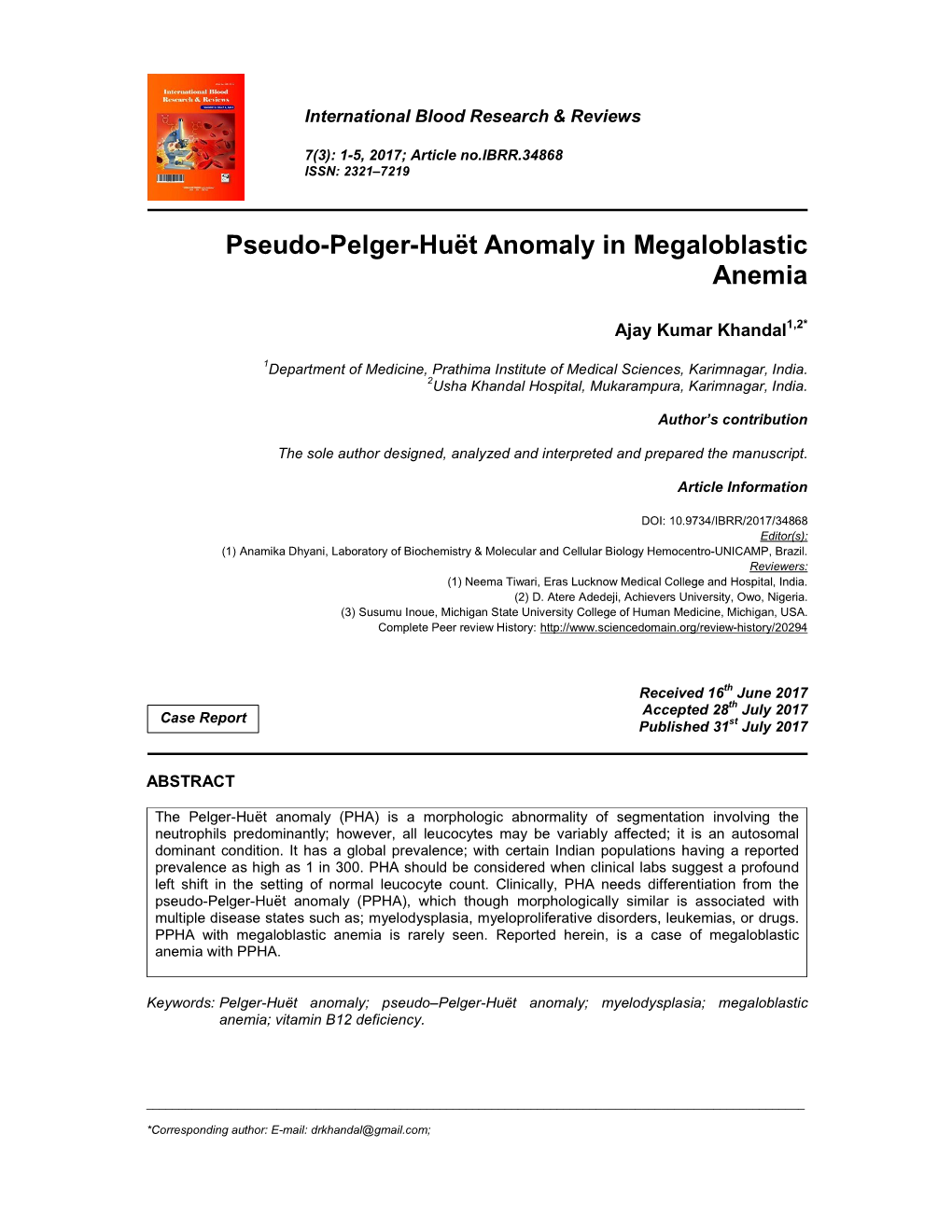 Pseudo-Pelger-Huët Anomaly in Megaloblastic Anemia