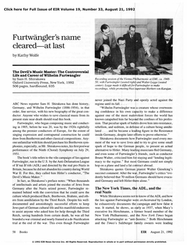 Furtwängler's Name Cleared—At Last