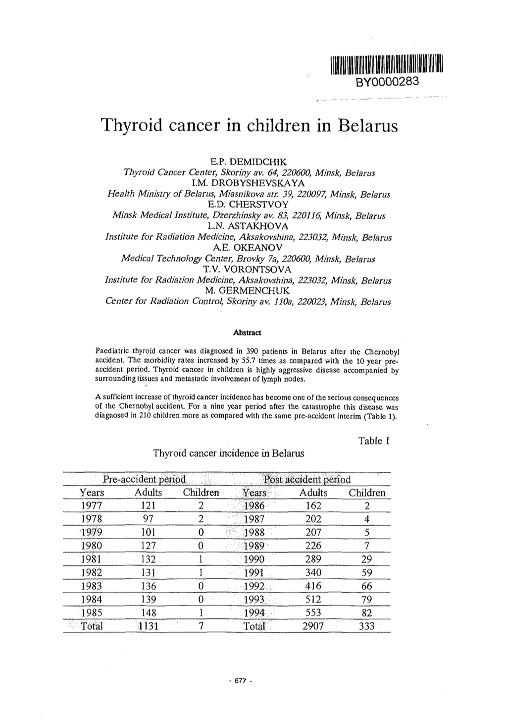 Thyroid Cancer in Children in Belarus