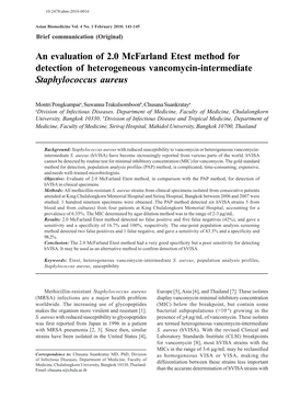 An Evaluation of 2.0 Mcfarland Etest Method for Detection of Heterogeneous Vancomycin-Intermediate Staphylococcus Aureus
