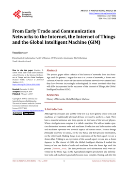 From Early Trade and Communication Networks to the Internet, the Internet of Things and the Global Intelligent Machine (GIM)