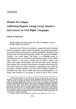 Divided We Litigate: Addressing Disputes Among Group Members and Lawyers in Civil Rights Campaigns