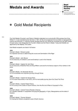Medals and Awards Gold Medal Recipients