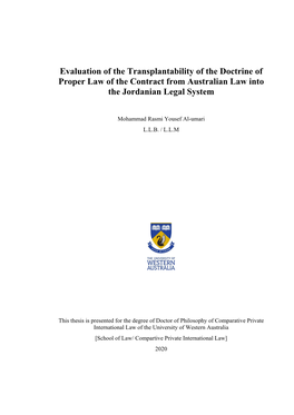 Doctor of Philosophy of Comparative Private International Law of the University of Western Australia [School of Law/ Compartive Private International Law] 2020