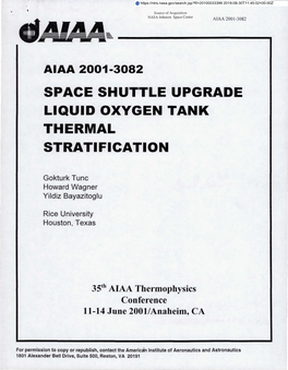 Space Shuttle Upgrade Liquid Oxygen Tank Thermal Stratification