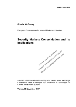 Security Markets Consolidation and Its Implications