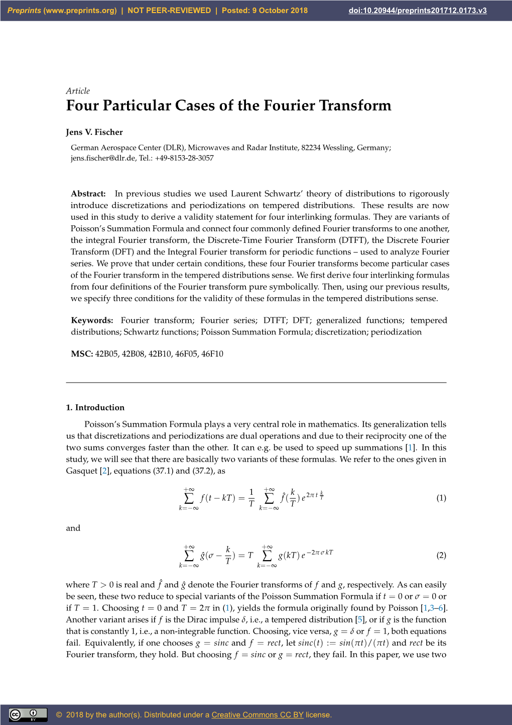Four Particular Cases of the Fourier Transform