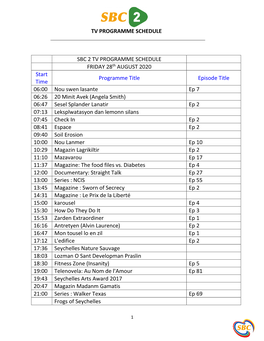 Tv Programme Schedule Sbc 2 Tv Programme Schedule