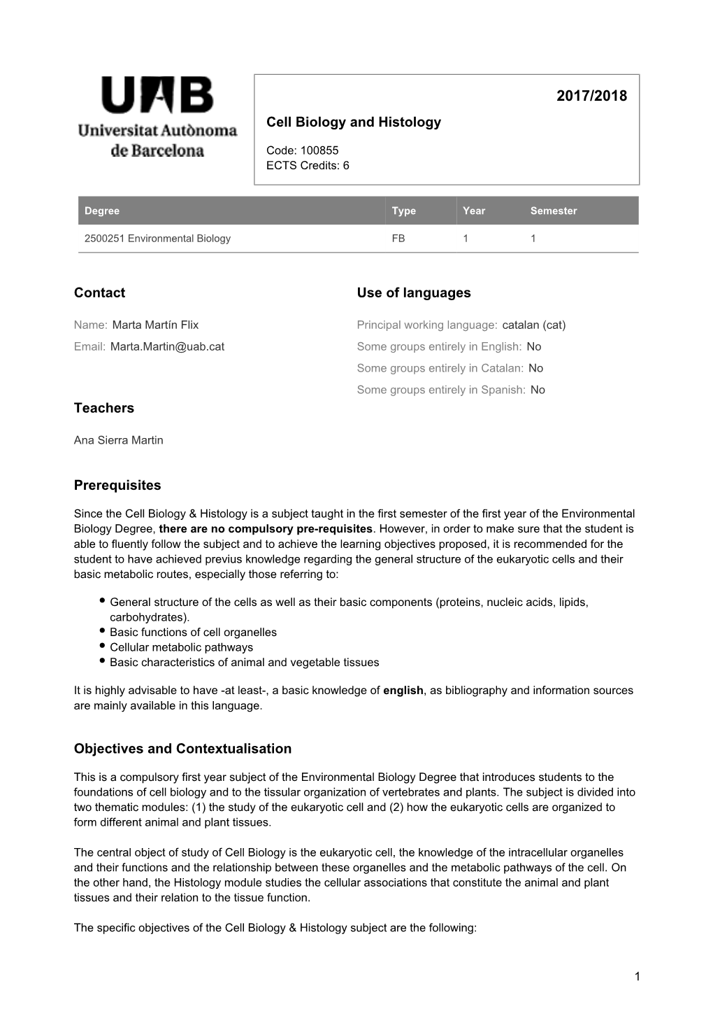 Cell Biology and Histology