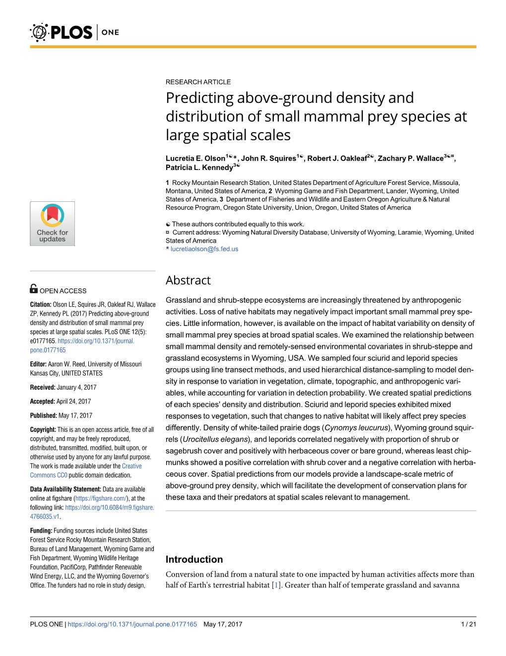 Predicting Above-Ground Density and Distribution of Small Mammal Prey Species at Large Spatial Scales