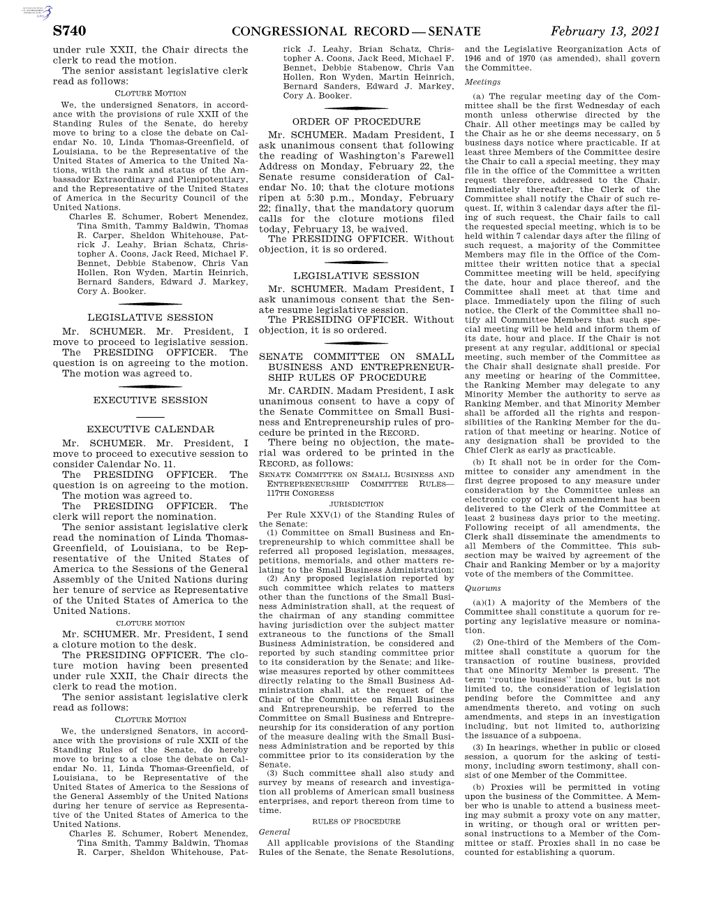 Congressional Record—Senate S740