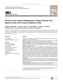 Review of the Current Management of Upper Urinary Tract Injuries by the EAU Trauma Guidelines Panel