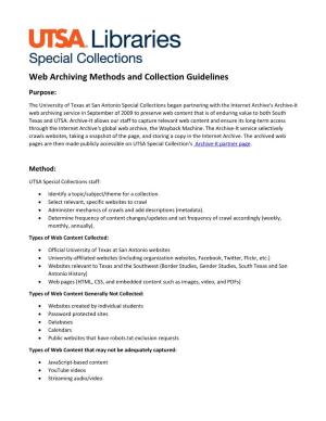 Web Archiving Methods and Collection Guidelines Purpose