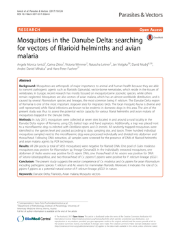 Mosquitoes in the Danube Delta: Searching for Vectors of Filarioid Helminths and Avian Malaria