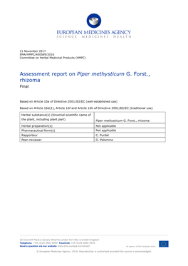 Assessment Report on Piper Methysticum G. Forst., Rhizoma Final