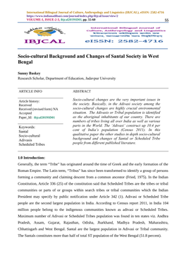 Socio-Cultural Background and Changes of Santal Society in West Bengal