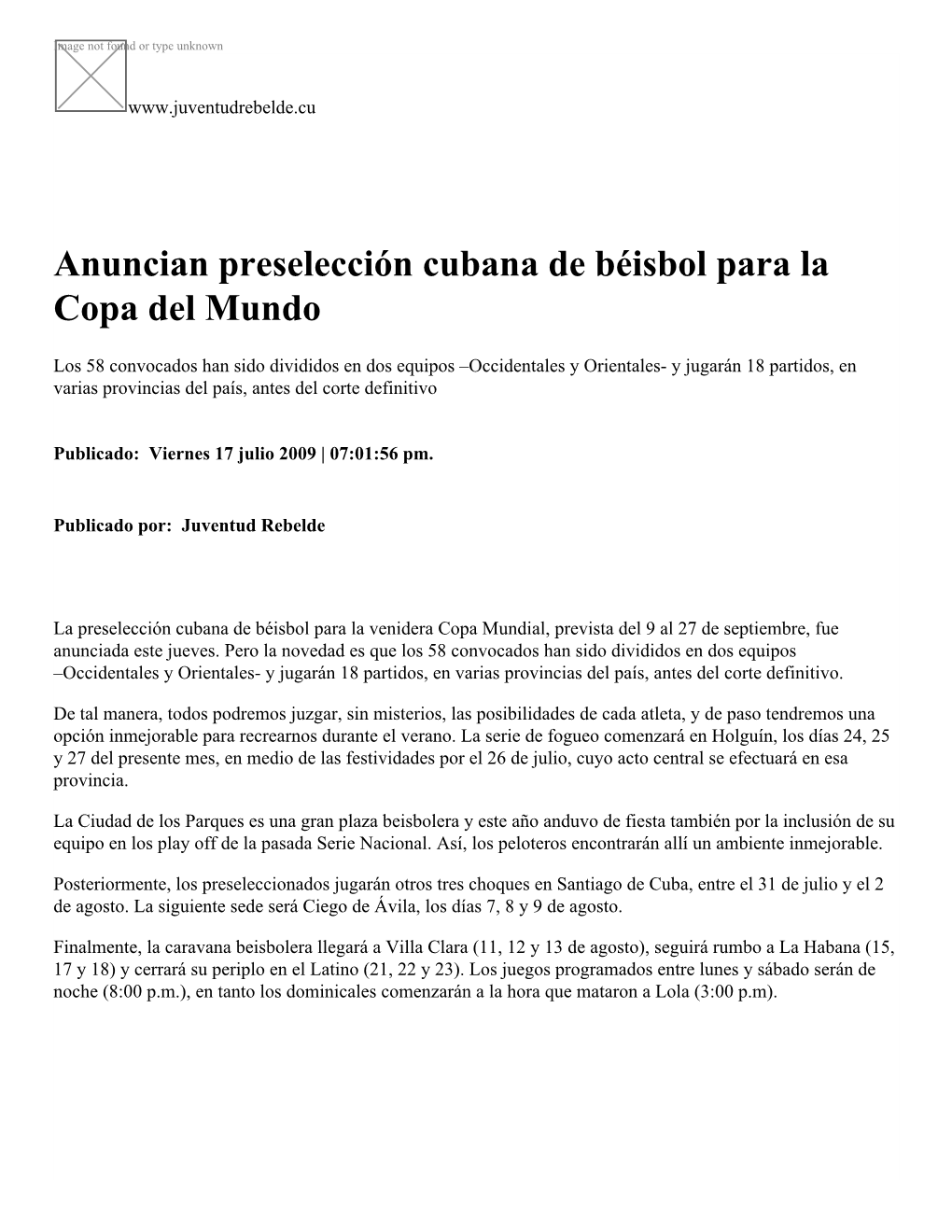 Anuncian Preselección Cubana De Béisbol Para La Copa Del Mundo