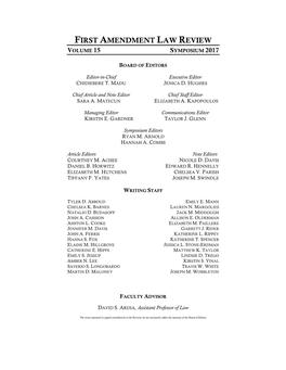 First Amendment Law Review Volume 15 Symposium 2017