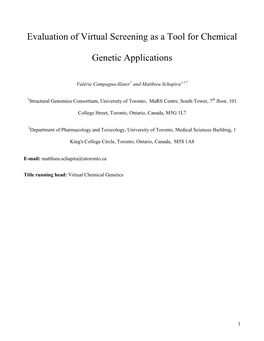 Evaluation of Virtual Screening As a Tool for Chemical Genetic Applications