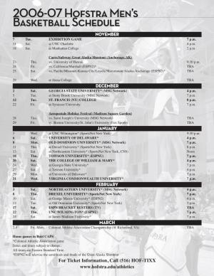 2006-07 Hofstra Men's Basketball Schedule